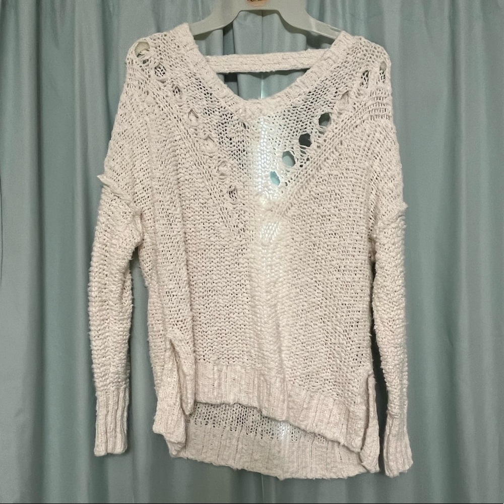 Hollister Knit Ivory Distressed Oversized Sweater